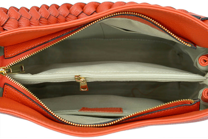 DOPPIASE Borsa Treccia Grande in vera pelle Dollaro Made in Italy 30x25x13cm