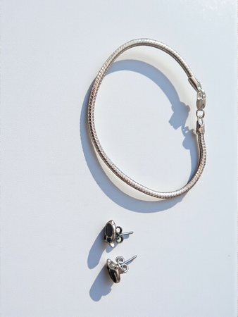 ✨ Descrizione: Set in stile Y2K composto da: ? Bracciale in argento 925 con design osso di serpente, misura 19 cm, lucente, raffinato e perfetto da abbinare ad altri accessori. ? Orecchini in acciaio con pietra nera, dal fascino elegante e retrò, per