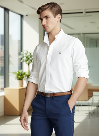 Ralph Lauren Camicia Uomo Button-down Tinta Unita Slim Fit Feather Weight Twill Camicia Polo Maniche Lunghe Pony Ricamato