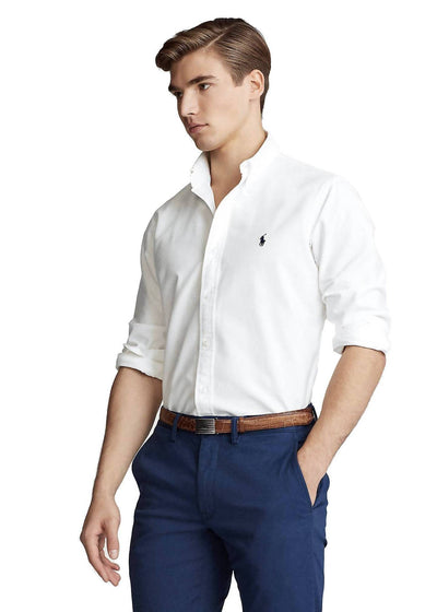 Ralph Lauren Camicia Uomo Button-down Tinta Unita Slim Fit Feather Weight Twill Camicia Polo Maniche Lunghe Pony Ricamato
