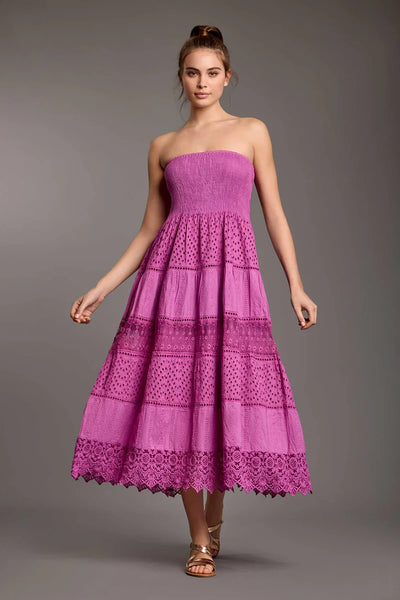 ICONIQUE | Abito lungo bandeau balze e ricami