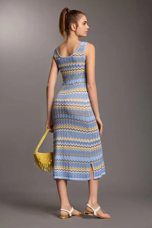 ICONIQUE | Abito midi smanicato fantasia chevron