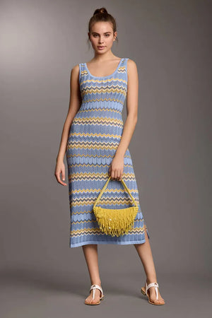 ICONIQUE | Abito midi smanicato fantasia chevron