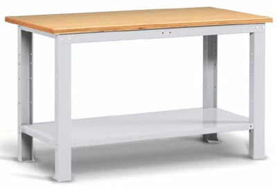 Banco lavoro per magazzino con struttura in acciaio e piano di legno cm. 200x75x88h