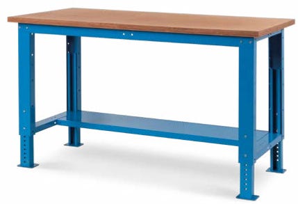 Banco da lavoro di acciaio verniciato fornito smontato con piano in faggio cm. 102,4x75x74/110