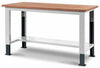 Banco da lavoro di acciaio verniciato fornito smontato con piano in faggio cm. 102,4x75x74/110