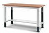 Banco lavoro metallico fornito smontato per officina con piano di legno cm. 150x75x74/111h