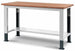 Banco lavoro metallico fornito smontato per officina con piano di legno cm. 150x75x74/111h