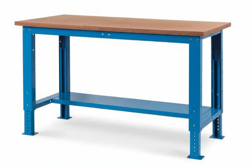 Banco lavoro in acciaio con piano superiore in faggio da montare cm. 200x75x74/111h