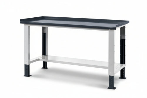 Banco da lavoro di acciaio verniciato fornito smontato cm. 200,7x70,5x74/111h