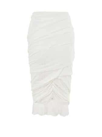 Tom Ford Gonna Drappeggiata Bianca con Dettaglio in Pizzo da donna