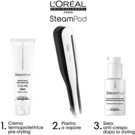 Piastra a Vapore Professionale - Bellissima - Steam Elixir - Piastra in Ceramica + Olio di Argan + Custodia Protettiva - 4 Temperature