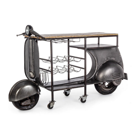Consolle da bar "Vespa Replica" moderno con piano in legno, ruote, 183 x 43 x 105 cm