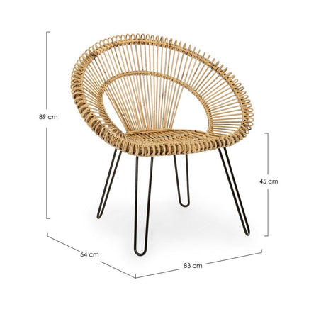 Poltrona "Esteban" per interno, Seduta In Rattan Ed Intreccio In Kubu 83 x 64 x 89h cm