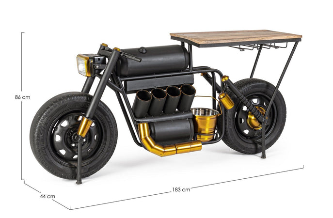 Consolle da bar "Moto Speed"  moderno con piano in legno, struttura in acciaio 183 x 44 x 86 cm