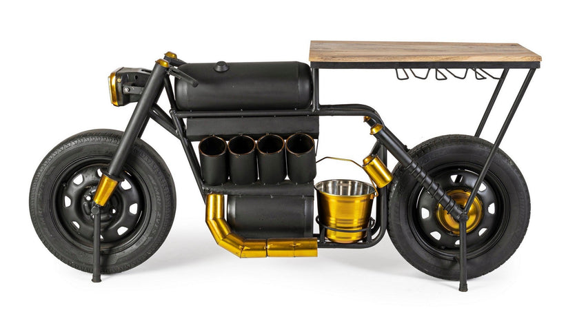 Consolle da bar "Moto Speed"  moderno con piano in legno, struttura in acciaio 183 x 44 x 86 cm