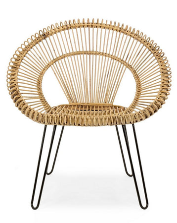 Poltrona "Esteban" per interno, Seduta In Rattan Ed Intreccio In Kubu 83 x 64 x 89h cm
