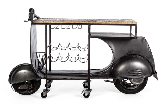 Consolle da bar "Vespa Replica" moderno con piano in legno, ruote, 183 x 43 x 105 cm