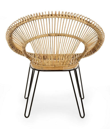 Poltrona "Esteban" per interno, Seduta In Rattan Ed Intreccio In Kubu 83 x 64 x 89h cm