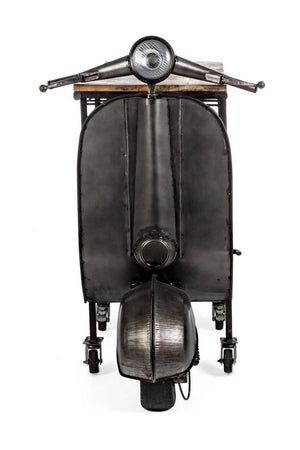 Consolle da bar "Vespa Replica" moderno con piano in legno, ruote, 183 x 43 x 105 cm