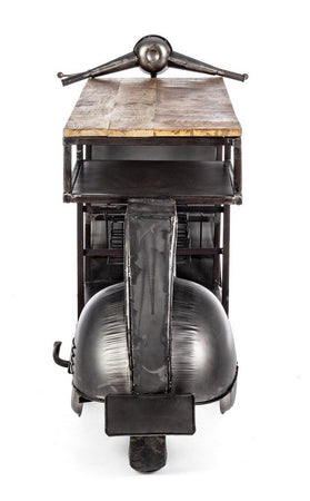 Consolle da bar "Vespa Replica" moderno con piano in legno, ruote, 183 x 43 x 105 cm