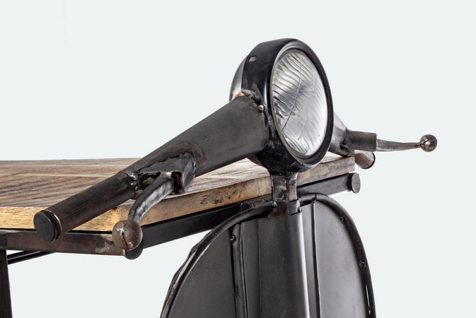 Consolle da bar "Vespa Replica" moderno con piano in legno, ruote, 183 x 43 x 105 cm