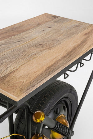 Consolle da bar "Moto Speed"  moderno con piano in legno, struttura in acciaio 183 x 44 x 86 cm