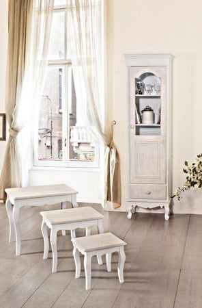 Vetrina "Clorine" da 1 anta e 1 cassetto in MDF, con ripiani, color bianco, per interno