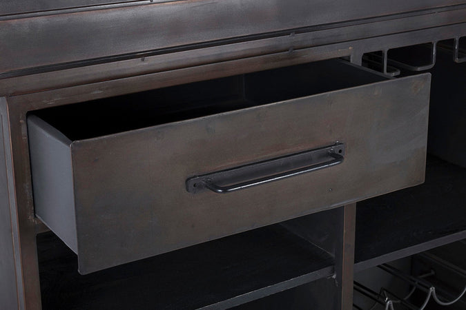 Mobile da Bar "Lanford" con struttura in acciaio, piano in legno di mango