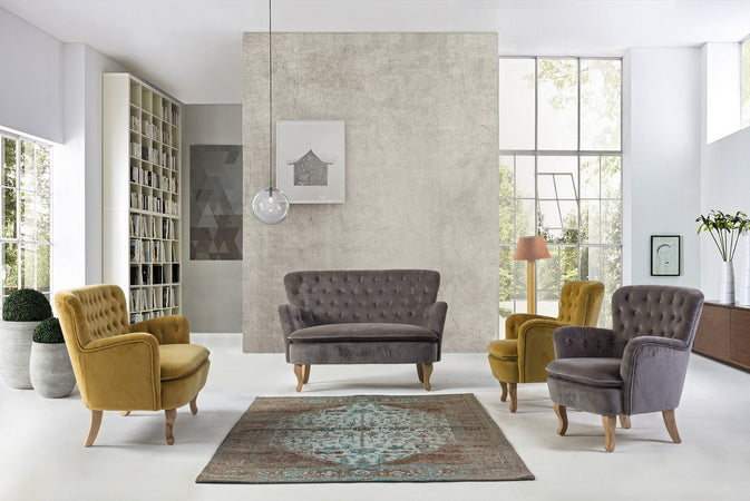 Poltrona "Orlins" per interno, Struttura In Legno Di Pino, Rivestimento In Cotone Trapuntato, Effetto Velluto Capitonne' 71.5 x 72.5 x 79h cm
