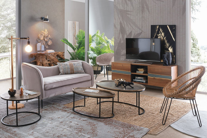 Poltrona "Esteban" per interno, Seduta In Rattan Ed Intreccio In Kubu 83 x 64 x 89h cm