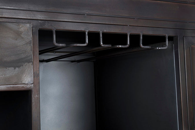 Mobile da Bar "Lanford" con struttura in acciaio, piano in legno di mango