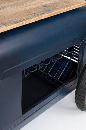 Mobile da bar "Auto" mobile moderno con piano in legno, struttura in acciaio 240 x 86 x 104 cm