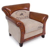Poltrona Charleston per interno, Struttura In Legno Di Mango, Rivestimento In Tela Riciclata E Vera Pelle Di Bufalo 86 x 76 x 77h cm