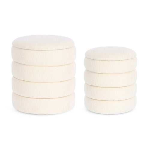 Poltrona Pouf Katernina per interno, con rivestimento effetto bouclé Set da 2 pezzi
