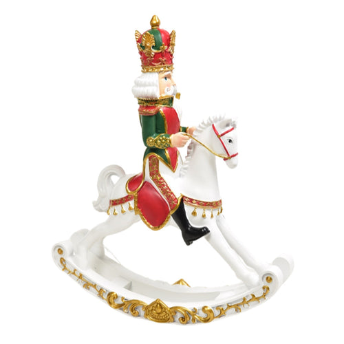 Statuetta Soldatino del Re a cavallo in resina, colore bianco, rosso e verde 33 x 9 x h42 cm