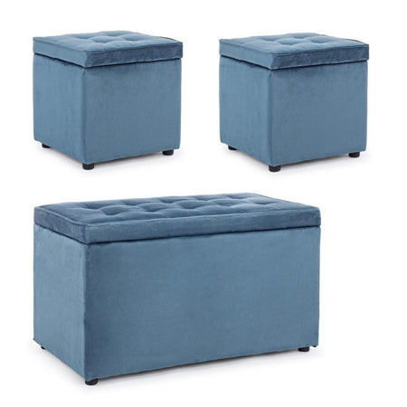 Set 3 Pouf "Belville" per interno, con struttura in legno di pino