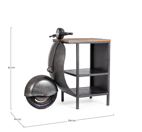 Consolle da Bar "Vespa" con struttura in acciaio, piano in legno, da 104 x 94 x 65 cm