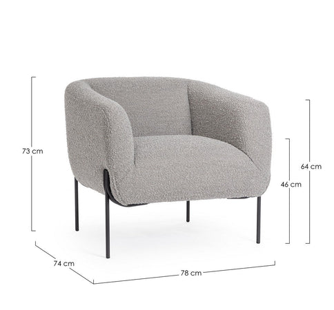 Poltrona "Claudine" per interno, Struttura In Legno Compensato, Gambe In Acciaio Verniciato A Polvere Epossidica 78 x 74 x 73h cm
