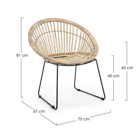 Poltrona "Cayes" per interno, Struttura Seduta In Rattan, Intreccio In Kubu, Rifinitura Naturale Con Vernice Melaminica 75 x 67 x 81h cm