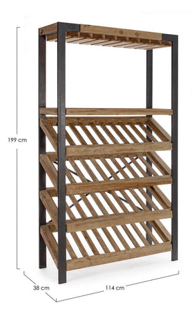Mobile portabottiglie "Kantin" con struttura in acciaio, ripiano in legno di abete da 114 x 38 x 199 cm