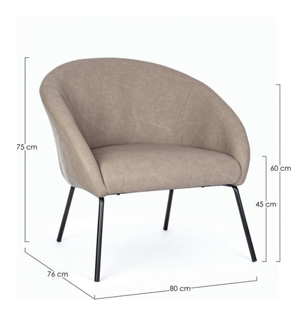 Poltrona "Aiko" per interno, Gambe In Acciaio Verniciato A Polvere 80 x 76 x 75h cm