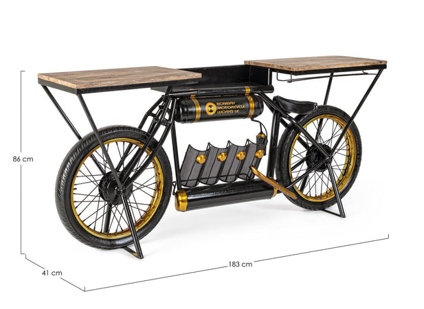 Consolle da bar "Moto Epic"  moderno con piano in legno, struttura in acciaio 183 x 41 x 86 cm
