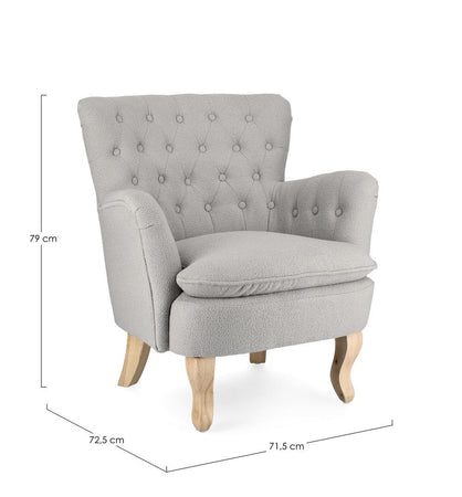 Poltrona "Orlins" per interno, Struttura In Legno Di Pino E Compensato, Rivestimento In Poliestere Effetto Boucle', Capitonne' 71.5 x 72.5 x 79h cm
