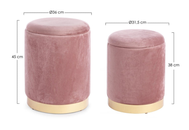 Poltrona Pouf "Polina" per interno, con struttura In mdf e compensato, Set da 2 pezzi