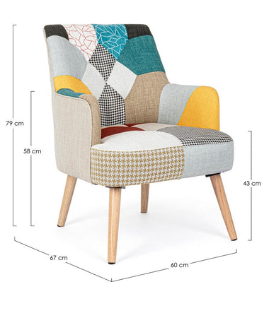 Poltrona "Galatea" per interno, Struttura In Legno Di Pino E Compensato, Gambe In Rubberwood, Verniciatura A Base Di Nitrocellulosa 65 x 68 x 92h cm