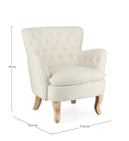 Poltrona "Orlins" per interno, Struttura In Legno Di Pino E Compensato, Rivestimento In Poliestere Effetto Boucle', Capitonne' 71.5 x 72.5 x 79h cm