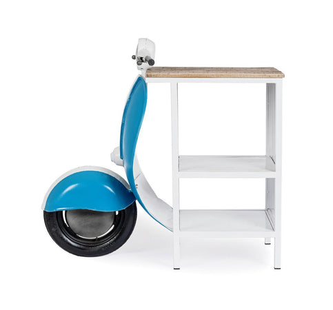 Consolle da Bar "Vespa" con struttura in acciaio, piano in legno, da 104 x 94 x 65 cm