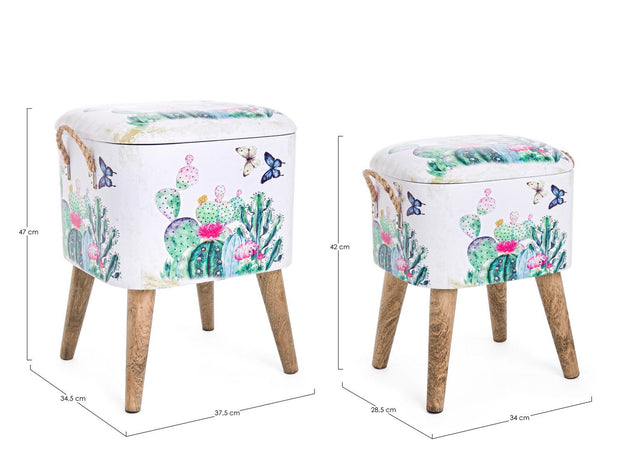 Poltrona Pouf "Forestis" per interno, con struttura e coperchio in mdf da 34x28.5x42 , set da 2 pezzi