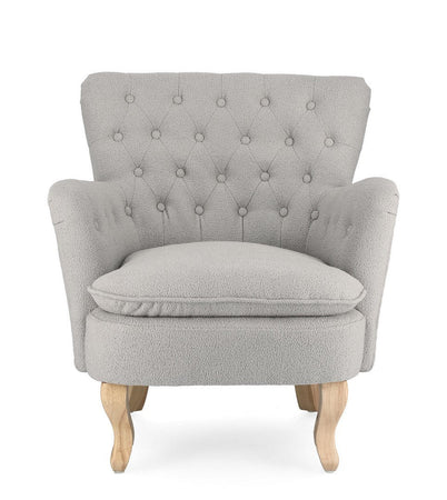Poltrona "Orlins" per interno, Struttura In Legno Di Pino E Compensato, Rivestimento In Poliestere Effetto Boucle', Capitonne' 71.5 x 72.5 x 79h cm